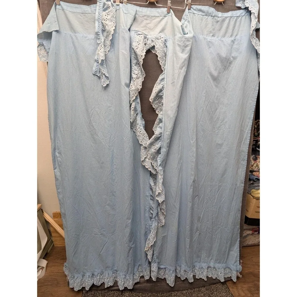 Country Shower Curtain/Valance 1 Piece Blue Eyelet Lace 80s Granny Core Kitchen